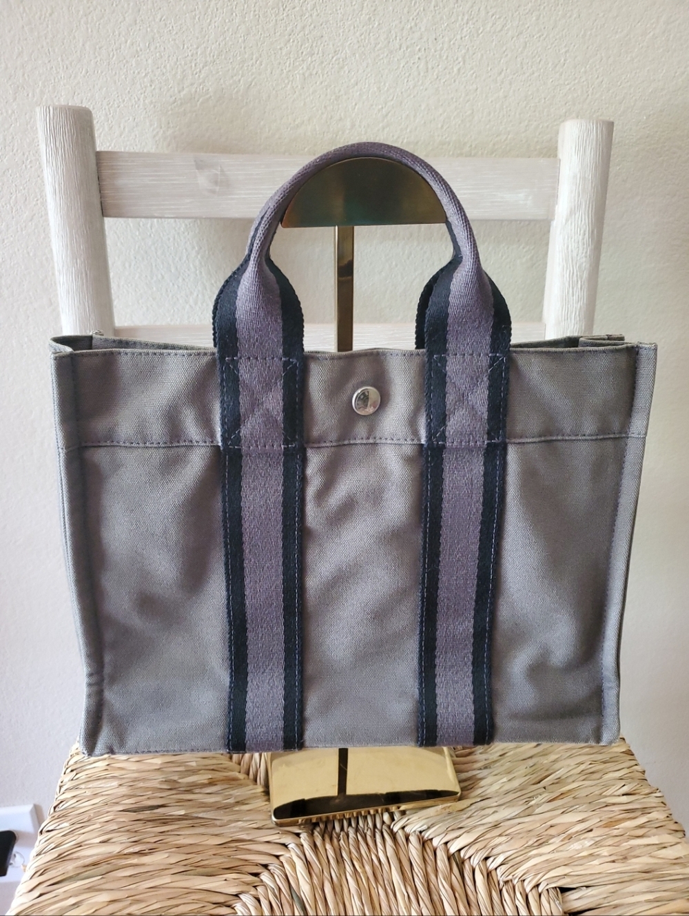 Hermes Gray Canvas Tote